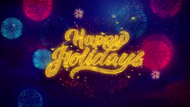 Joyeuses Fêtes Salutation Texte Sparkle Particules sur feux d'artifice de couleur — Video