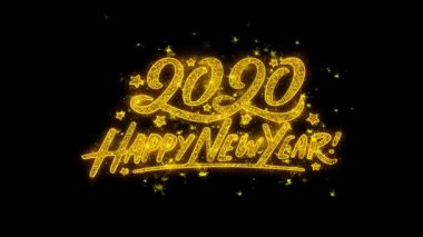 Mutlu Yıllar 2020 Altın Parçacıklar Ile Yazılmış Tipografi Havai Fişek Kıvılcımlar