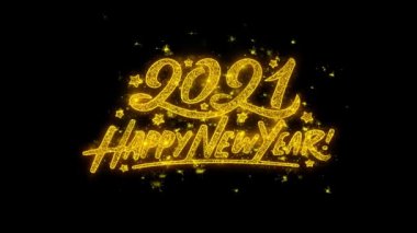 Mutlu Yıllar 2021 Altın Parçacıklarla Yazılmış Tipografi Havai Fişekleri Kıvılcımlar