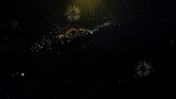 Feliz Ano Novo 2021 Escrito ouro partículas explodindo fogos de artifício de exibição — Vídeo de Stock