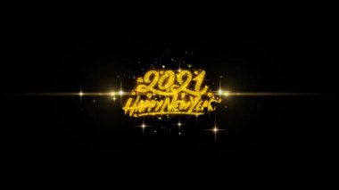 Happy New Year 2021 Altın Metin Altın Havai Fişek Ekran ile Yanıp Sönen Parçacıklar