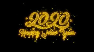 Mutlu Yıllar 2020 Altın Parçacıklar Ile Yazılmış Tipografi Havai Fişek Kıvılcımlar