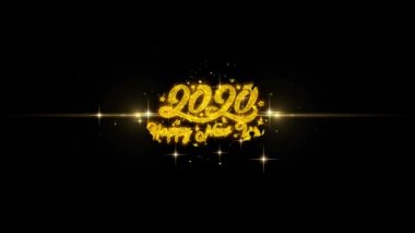 Happy New Year 2020 Altın Metin Altın Havai Fişek Ekran ile Yanıp Sönen Parçacıklar