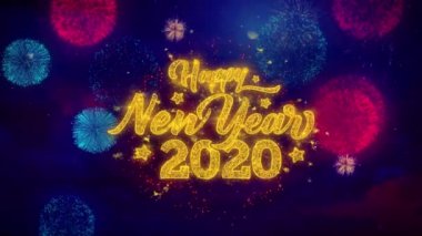 Mutlu Yıllar 2020 Tebrik Metin Renkli Havai Fişek Üzerinde Parıltı Parçacıklar