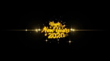 Happy New Year 2020 Altın Metin Altın Havai Fişek Ekran ile Yanıp Sönen Parçacıklar