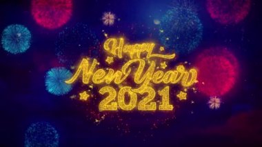2021 Renkli Havai Fişek Doğum Mutlu yeni yıl Tebrik Metin Sparkle Parçacıklar