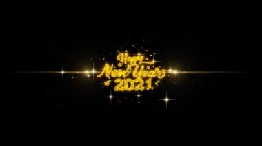 2021 Mutlu yeni yıl Altın Metin Altın Havai Fişek Ekran ile Yanıp Sönen Parçacıklar