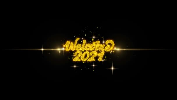 Üdvözöljük 2021 Golden szöveg villogó részecskék arany tűzijáték Display