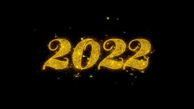 2022 Mutlu yeni yıl Tipografi Altın Parçacıklar Kıvılcımhavai fişek ile yazılı