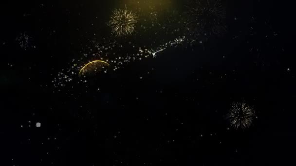 2020 Feliz Ano Novo Escrito Ouro Partículas Explodindo Fogos de Artifício Display — Vídeo de Stock