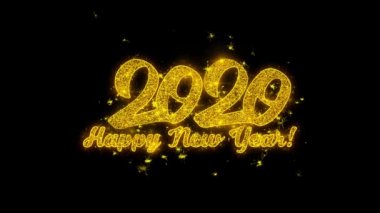 Mutlu Yıllar 2020 Altın Parçacıklar Ile Yazılmış Tipografi Havai Fişek Kıvılcımlar