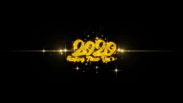 Happy New Year 2020 Altın Metin Altın Havai Fişek Ekran ile Yanıp Sönen Parçacıklar — Stok video