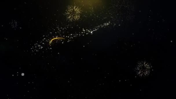 Gelukkig Nieuwjaar 2022 geschreven gouden deeltjes exploderende Fireworks Display — Stockvideo