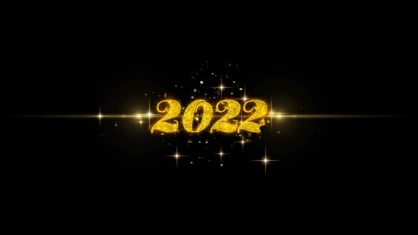 Felice anno nuovo 2022 Golden Text Particelle lampeggianti con Golden Fireworks Show — Video Stock