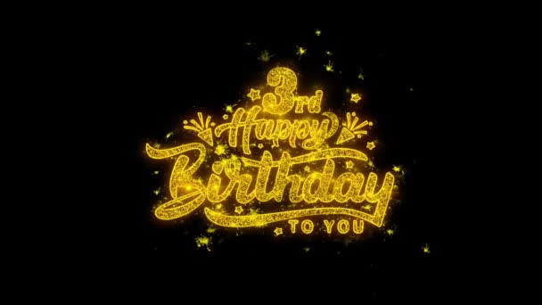 3. Happy Birthday Typografie mit Goldpartikeln funkt Feuerwerk — Stockvideo