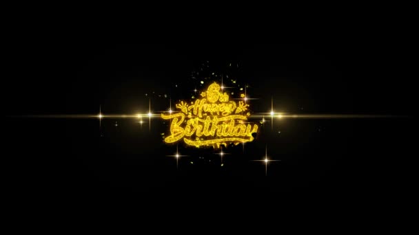 6 Buon compleanno Golden Text Particelle lampeggianti con spettacolo pirotecnico d'oro — Video Stock