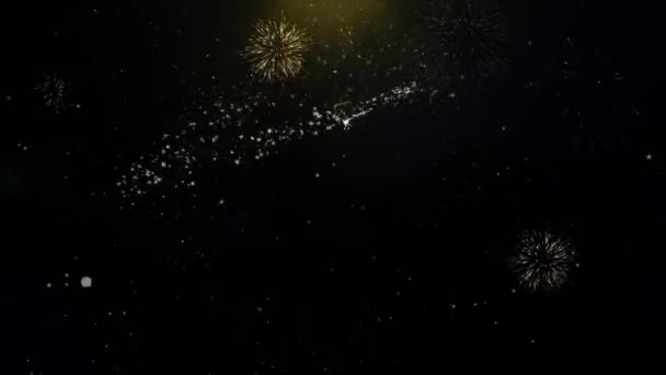 10e gelukkige verjaardag geschreven gouden deeltjes exploderende Fireworks Display — Stockvideo