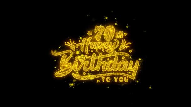 70th Happy Birthday Typography Written with Golden Particles Sparks Fireworks — Stock Video