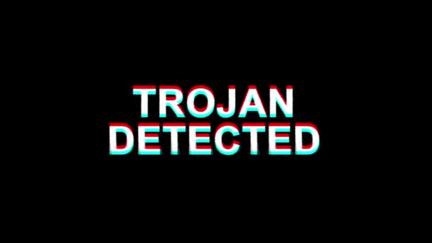 Trojan detectado Glitch Efeito Texto Digital TV Distorção 4K Loop Animação — Vídeo de Stock