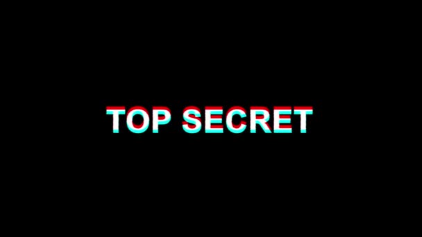 Top Secret Glitch Effect Text Цифрове ТБ Викривлення 4K Loop Animation — стокове відео