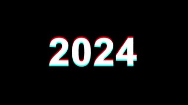 Yeni Yıl 2024 Glitch Etkisi Metin Dijital Tv Distortion 4k Loop Animasyon