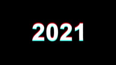 Yeni Yıl 2021 Glitch Etkisi Metin Dijital Tv Distortion 4k Loop Animasyon