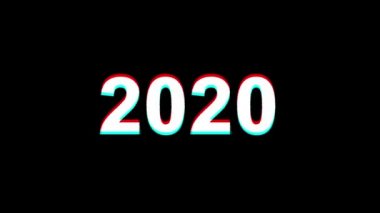 Yeni Yıl 2020 Glitch Etkisi Metin Dijital Tv Distortion 4k Loop Animasyon