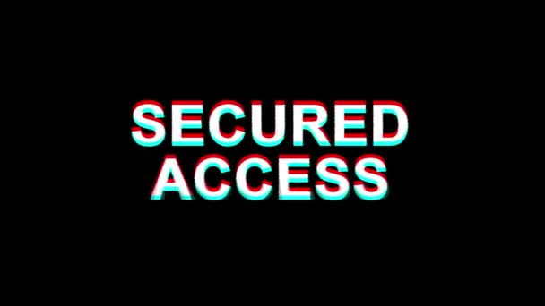 Secured Access Glitch Effect Text Digital TV Distortion 4K Loop Animation — Stock Video