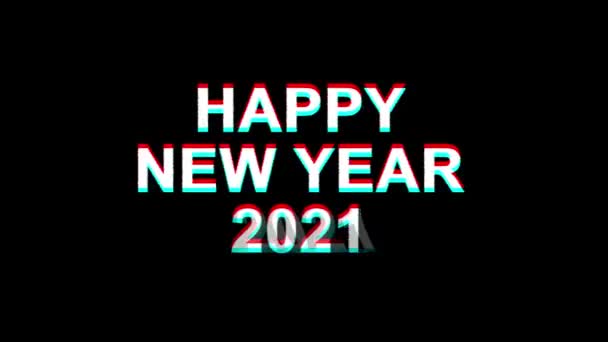 Šťastný nový rok 2021 efekt vichviče text digitální TV deformace 4k smyčka animace — Stock video