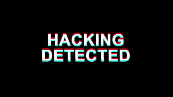 Hacking detectado Glitch Efeito Texto Digital TV Distorção 4K Loop Animação — Vídeo de Stock
