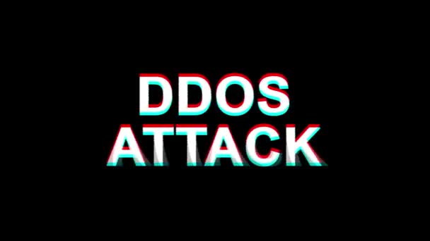 Ddos ataque Glitch efecto texto TV digital distorsión 4K Loop animación — Vídeos de Stock