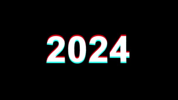 Ano Novo 2024 Glitch Effect Text Digital TV Distortion 4K Loop Animation — Vídeo de Stock