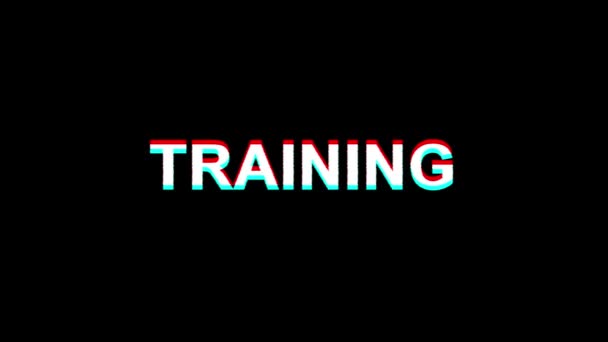 トレーニンググリッチ効果テキストデジタルテレビ歪み4kループアニメーション — ストック動画