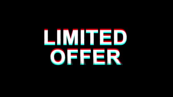 Limited Offer Glitch Effect Text Digital TV Distortion 4K Loop Animation — Stock Video