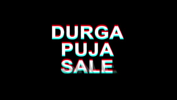 Durga Puja verkoop glitch effect tekst digitale TV vervorming 4k loop animatie — Stockvideo