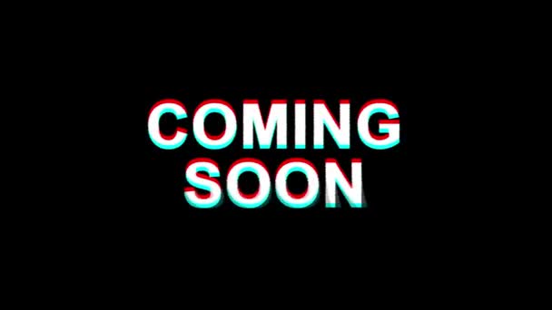 Próximamente Glitch Effect Text Distorsión de TV digital Animación de bucle 4K — Vídeo de stock