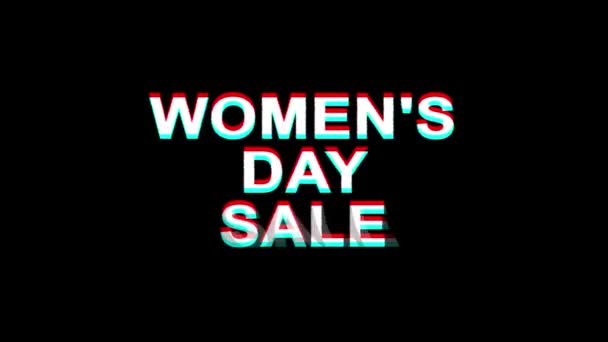 Womens Day Sale Glitch Effect Text Digital TV Distortion 4K Loop Animation — 비디오