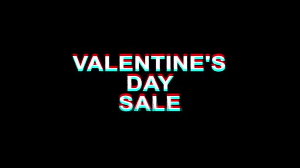 Valentines Day Sale glitch effect tekst digitale TV vervorming 4k loop animatie — Stockvideo