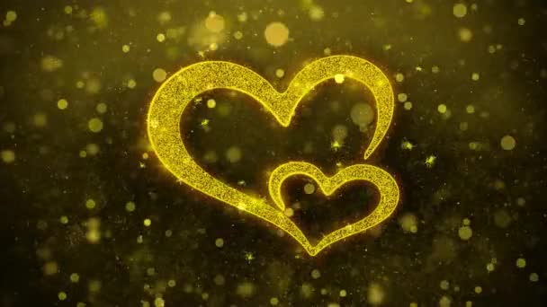 Valentines day love heart Greetings Abstract Blinking Golden Particle Looped — Stock Video