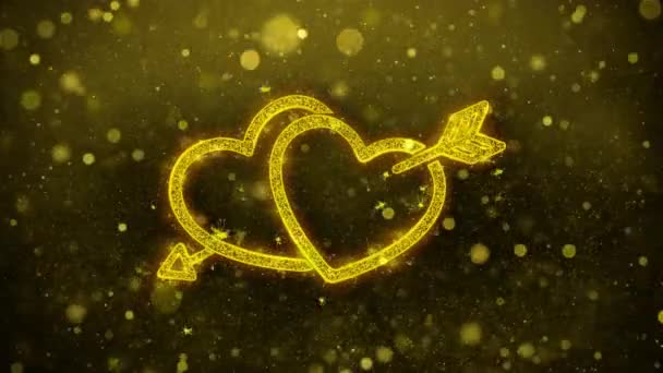 Valentines day love heart Greetings Abstract Blinking Golden Particle Looped — Stock Video