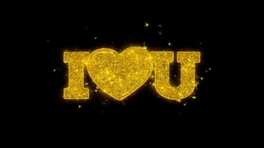 I Heart Love You Tipografi Altın Parçacıklar Kıvılcımhavai fişek ile yazılmış
