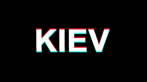 KIEV Glitch Effect Text Distorsión de TV digital Animación de bucle 4K — Vídeo de stock