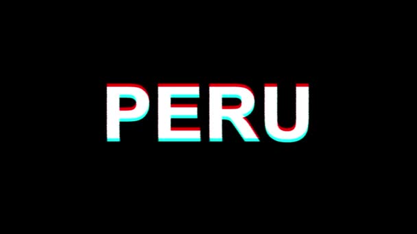 Peru glitch Effect Text cyfrowa telewizja zniekształcenia animacja pętli 4K — Wideo stockowe