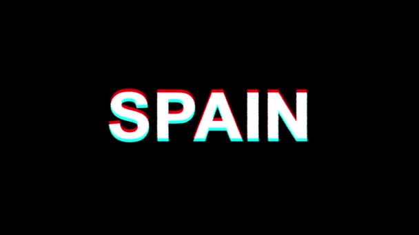 ESPAÑA Glitch Effect Text Distorsión de TV digital Animación de bucle 4K — Vídeo de stock