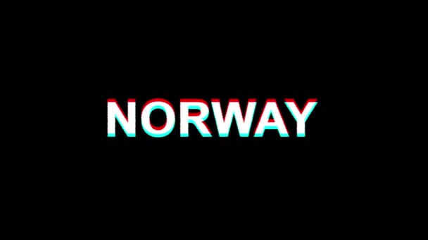 Norwegia glitch Effect Text cyfrowa telewizja zniekształcenia animacja pętli 4K — Wideo stockowe