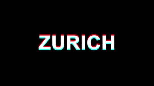 ZURICH Glitch Effect Text Distorsión de TV digital Animación de bucle 4K — Vídeos de Stock
