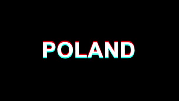 POLONIA Glitch Effect Text Distorsión de TV digital Animación de bucle 4K — Vídeo de stock