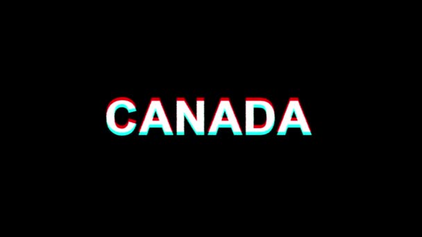 CANADA Effetto Glitch Testo Distorsione TV digitale Animazione 4K Loop — Video Stock