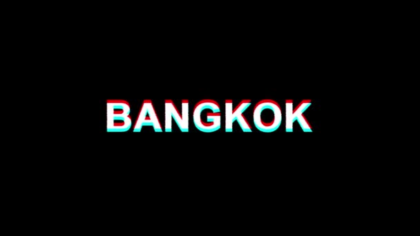 Bangkok glitch effekt text digital TV distorsion 4K loop animation — Stockvideo