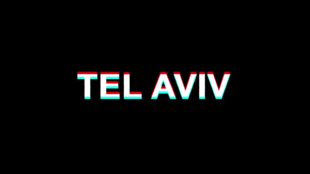 Tel Aviv glitch Effect Text cyfrowa telewizja zniekształcenia animacja pętli 4K — Wideo stockowe
